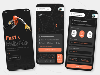 Fuel Delivery App app design delivery app fuel app fuel delivery app fuel on demand gas delivery app mobile app mobile app design on demand app ui design uiuxdesign