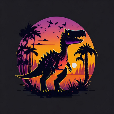 Retro outrun-inspired Dinosaur render branding design graphic design illustration logo vector