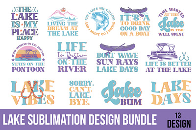 Lake Sublimation Design Bundle branding graphic design logo quotes retro t shirt design summer fun vector