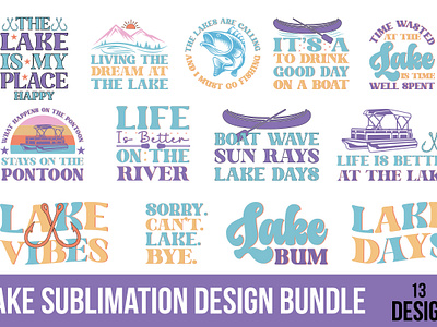 Lake Sublimation Design Bundle branding graphic design logo quotes retro t shirt design summer fun vector