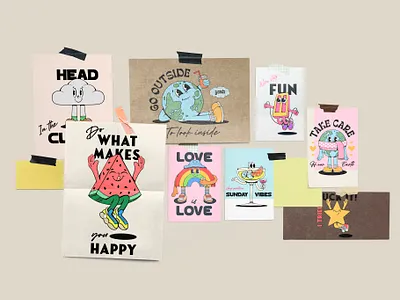 Print Collection branding cartoon character clipart creative market cute graphic design illustration logo mascot nursery popsicle print retro smile summer vector watermelon