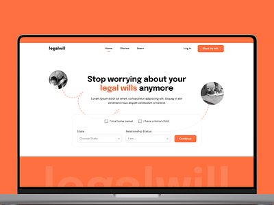 Create Will Online in Minutes - LegalWill branding corporate design elegant hero section landing page legal modern orange service typography ui ux web design website will