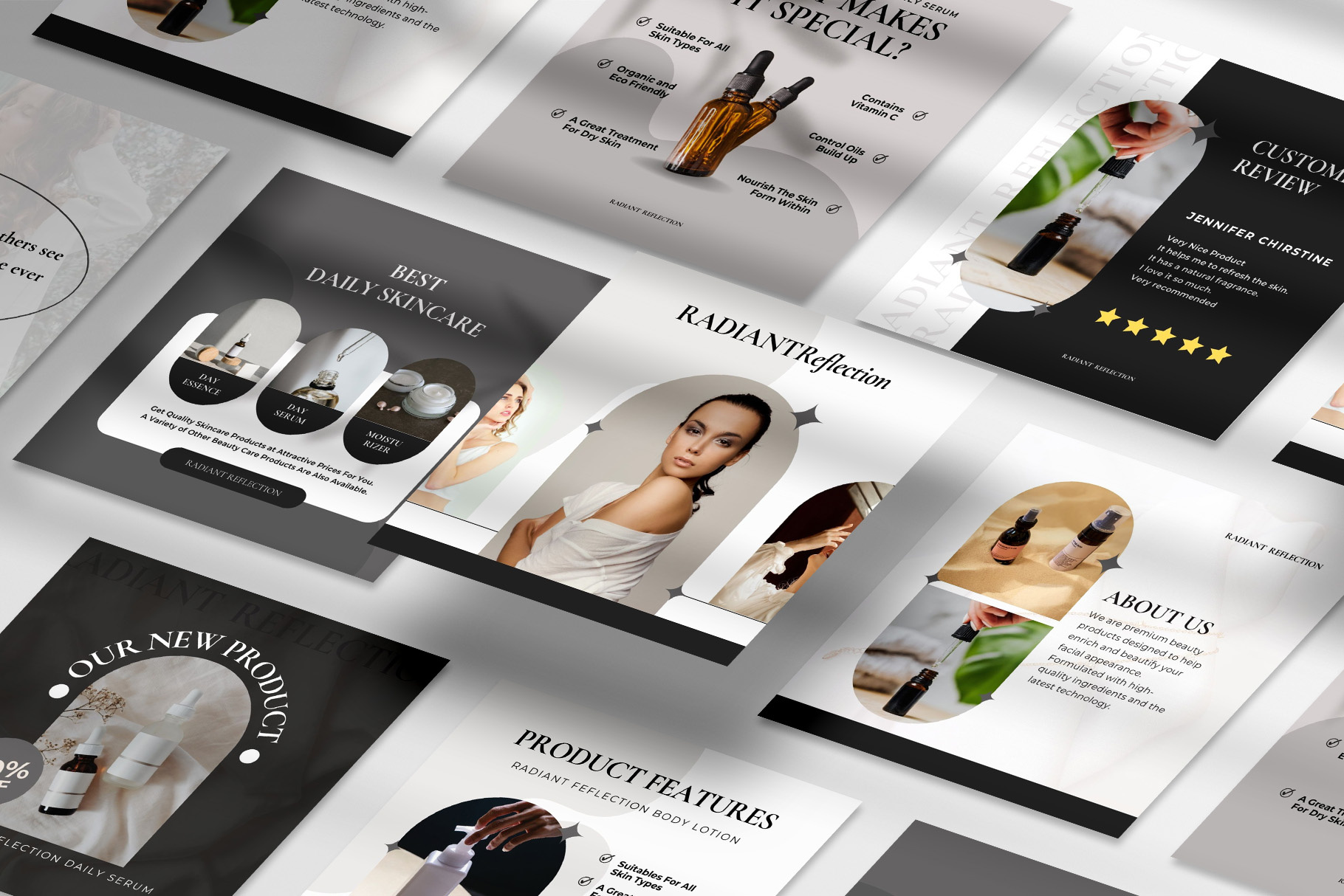 Radiant Reflection beauty brand identity brand template branding content post creative template design feminine graphic design instagram instagram post layout marketing template product design skincare template women