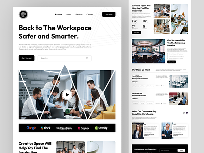 Co-Working Space Website Ui Concept 3d animation branding co working coworking graphic design landingpage motion graphics office office space place typography ui web website website design work working