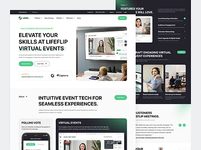 Lifelip - SaaS Virtual Event Landing Page black conference digital event event green landing page online event saas startup web conference website