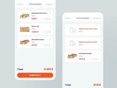 Shopping Card - Sushi Delivery - Mobile Website design figma food japan mobile online store orange sushi sushi delivery ui ux web design webdesign website