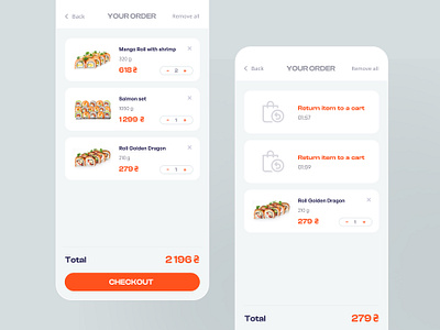 Shopping Card - Sushi Delivery - Mobile Website design figma food japan mobile online store orange sushi sushi delivery ui ux web design webdesign website