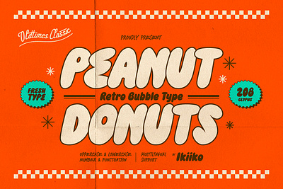 Peanut Donuts - Retro Bubble Font 60s 80s burger cartoon donuts food font pizza retro retro burger retro cartoon retro donuts retro font retro pizza vintage vintage cartoon vintage font