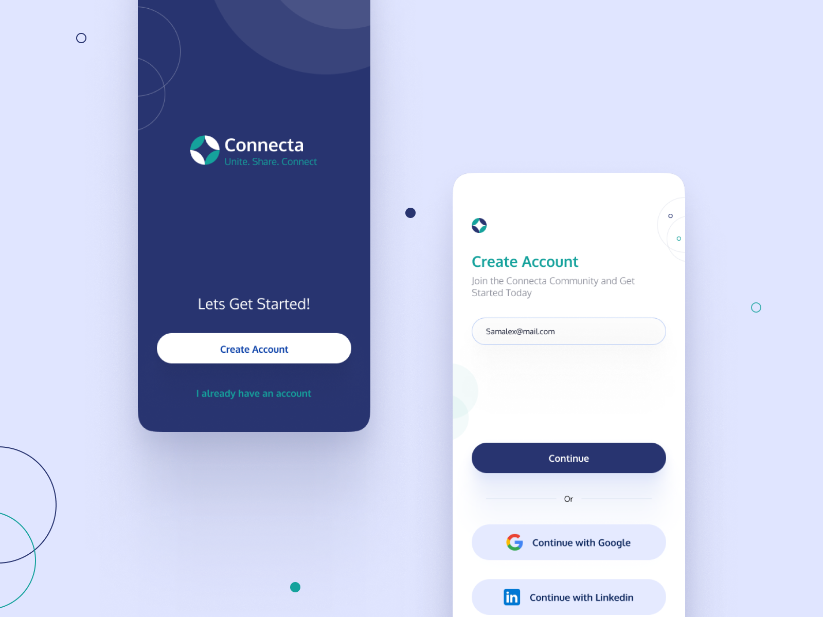Connecta - Social Media Platform Concept appinterface applogin appscreen bluedesign conceptdesign login screens loginscreen minimalisticdesign mobile app login mobileappdesign onboardingdesign socialmedia splashscreen visualdesign