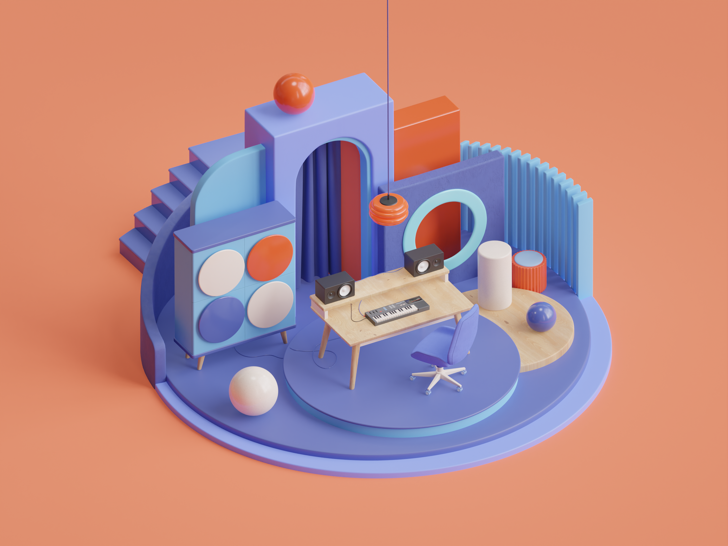 Music laboratory 3d 3dart 3ddesign app blender blender3d c4d cinema4d design illustration isometric memphis plugin render scene speaker studio synth ui web