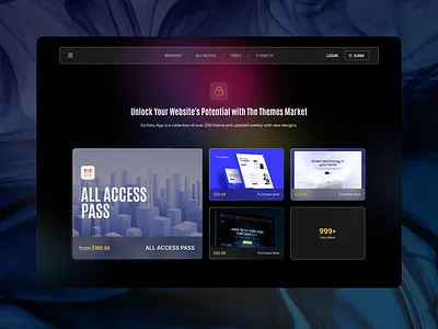 Theme Market - Design Concept daily ui darkmode darktheme landing page product design template theme market ui ux user interface web design
