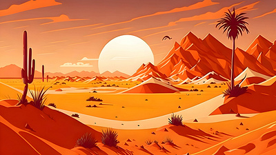 Vibrant Desert Landscape Sand Dunes and Blazing Sun 3d abstract background adventure animation background branding desert oasis design graphic design illustration motion graphics ui
