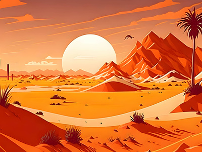 Vibrant Desert Landscape Sand Dunes and Blazing Sun 3d abstract background adventure animation background branding desert oasis design graphic design illustration motion graphics ui