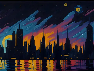 A Vibrant Starry Night Abstract Painting 3d abstract background animation background branding city night cityscape design graphic design illustration logo motion graphics ui