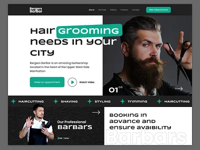 Hair Grooming Service Website barber barber shop barber website fashion grooming hair salon haircut haircut shop hairgrooming hairstyle landingpage men fashion modern salon salon shop trending ui ui design web design website