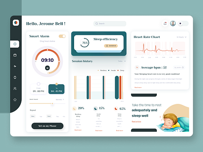 Sleep Tracker Dashboard alarm analvtics clean dashboard design design grapn management menu navigation overview sleep tracking statistics summary tracker ui uiux user experience user interface design userinterface ux