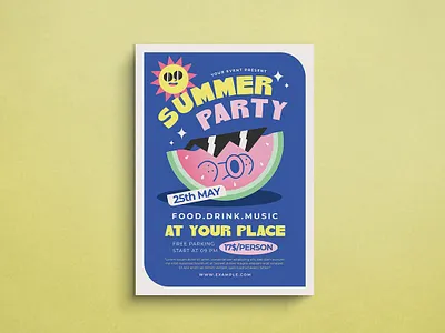 Summer Party Flyer 2d animation branding design flat design flyer graphic design illustration logo mockup template ui