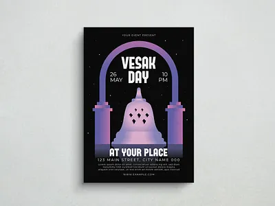 Vesak Day Flyer 2d animation branding buddha design flat design flyer graphic design illustration logo mockup template ui vesak