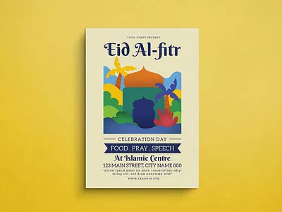 Eid Al-Fitr Flyer 2d animation branding design flat design flyer graphic design illustration logo mockup template ui
