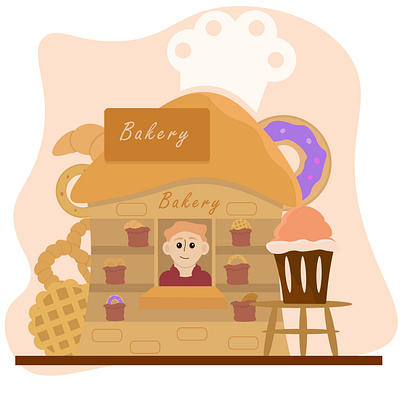 Bakery illustration baker bakery croissant cupcake donut food illustration pretzrl sweet waffle