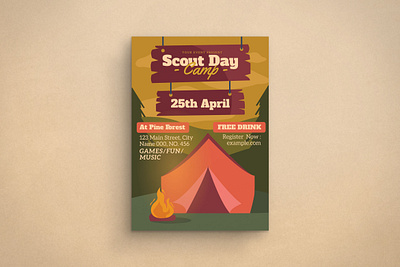 Scout Day Camp Flyer 2d animation branding design flat design flyer graphic design illustration logo mockup scout template ui