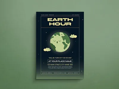 Earth Hour Flyer 2d animation branding design flat design flyer graphic design illustration logo mockup template ui vintage