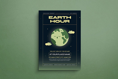 Earth Hour Flyer 2d animation branding design flat design flyer graphic design illustration logo mockup template ui vintage