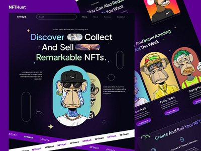 NFT Marketplace Website Design 3d animation art branding figma graphic design logo motion graphics nft nft hunt nft landing page nft website ui uiux