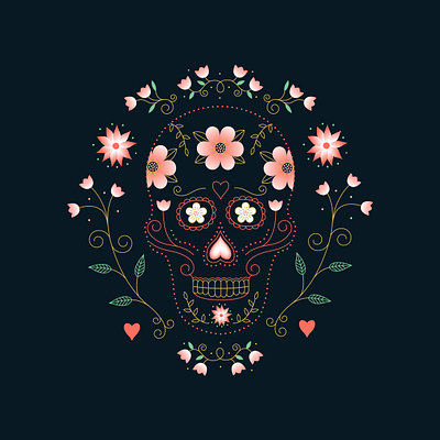 Day of the Dead - Sugar Skull dark day of the dead design floral graphic design illustration mexican pink skull sugar skull