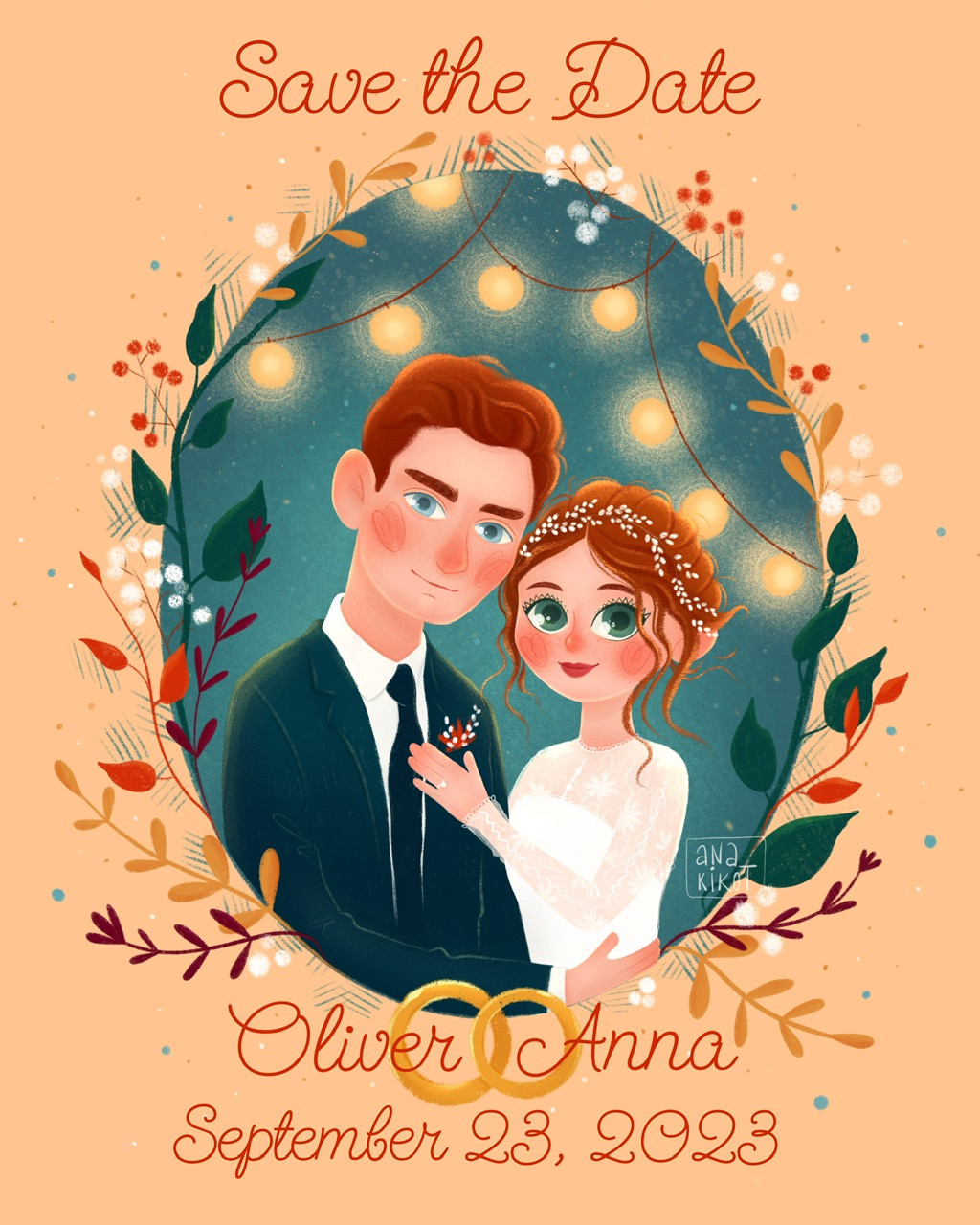 Wedding Invitation Portrait art autumn couple portrait custom portrait drawing fallwedding family portrait graphic design hand drawn illustration invitation invite people portrait poster print savethedate texture typography wedding