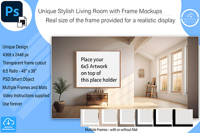 Living Room Frame and Canvas Mockups customizable