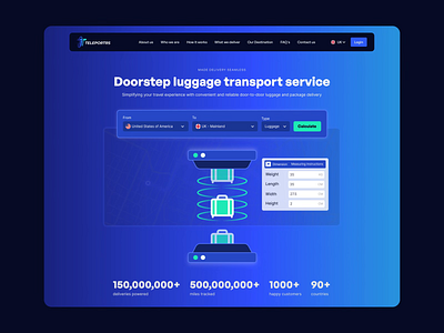 Teleportrs - Header Animation animation animation design delivery doorstep flat illustration landing page lottie luggage luggage transport package delivery prototype start up travel ui