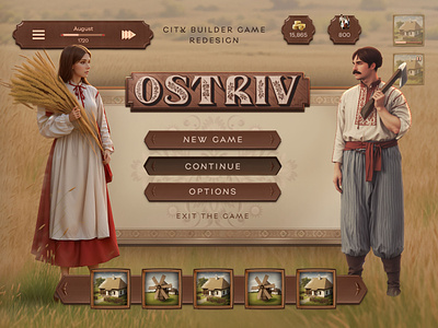 OSTRIV - GUI Redesign, Ukrainian city builder game, concept arts ai art characters city builder frames game interface gui icons main menu ostriv redesign strategy ui ukrainian