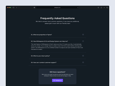 FAQ UI - Whitespace UI #33 dark mode design homepage ui ui design ux design web design