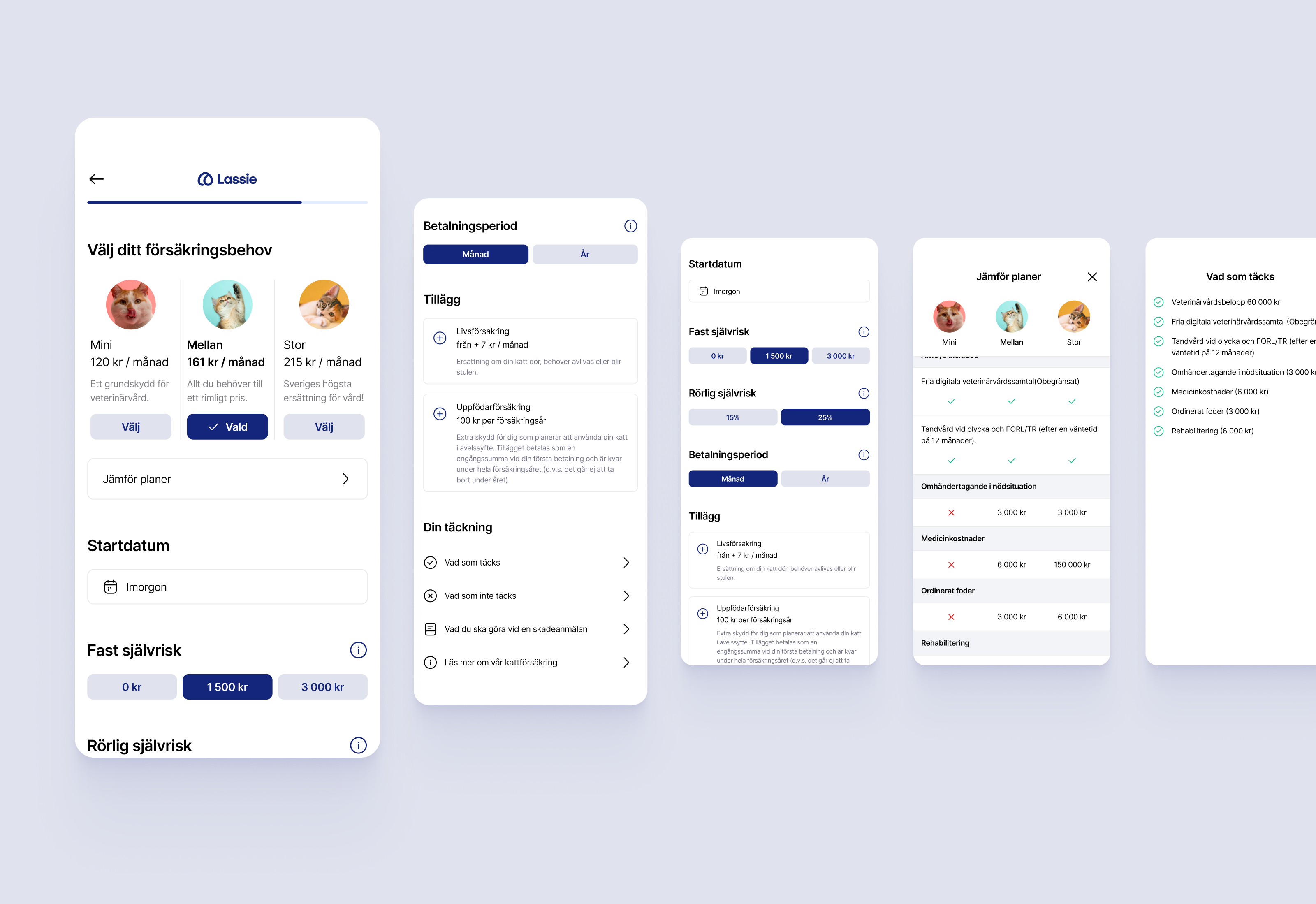 Selecting pet insurance UI compare digital insurance pet pets plans subscription swedish ui