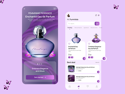 Perfume E-commerce App Design app branding card cart e commerce figma graphic design interface market place mobile app new design perfume product product design purple sells ui uiux user interface