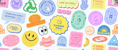 Cool y2k stickers set. Trendy patches. Pop Art Aesthetic. 2000s 90s abstract art badge cool design emoji illustration label modern patch pop retro smile sticker trendy vector vintage y2k