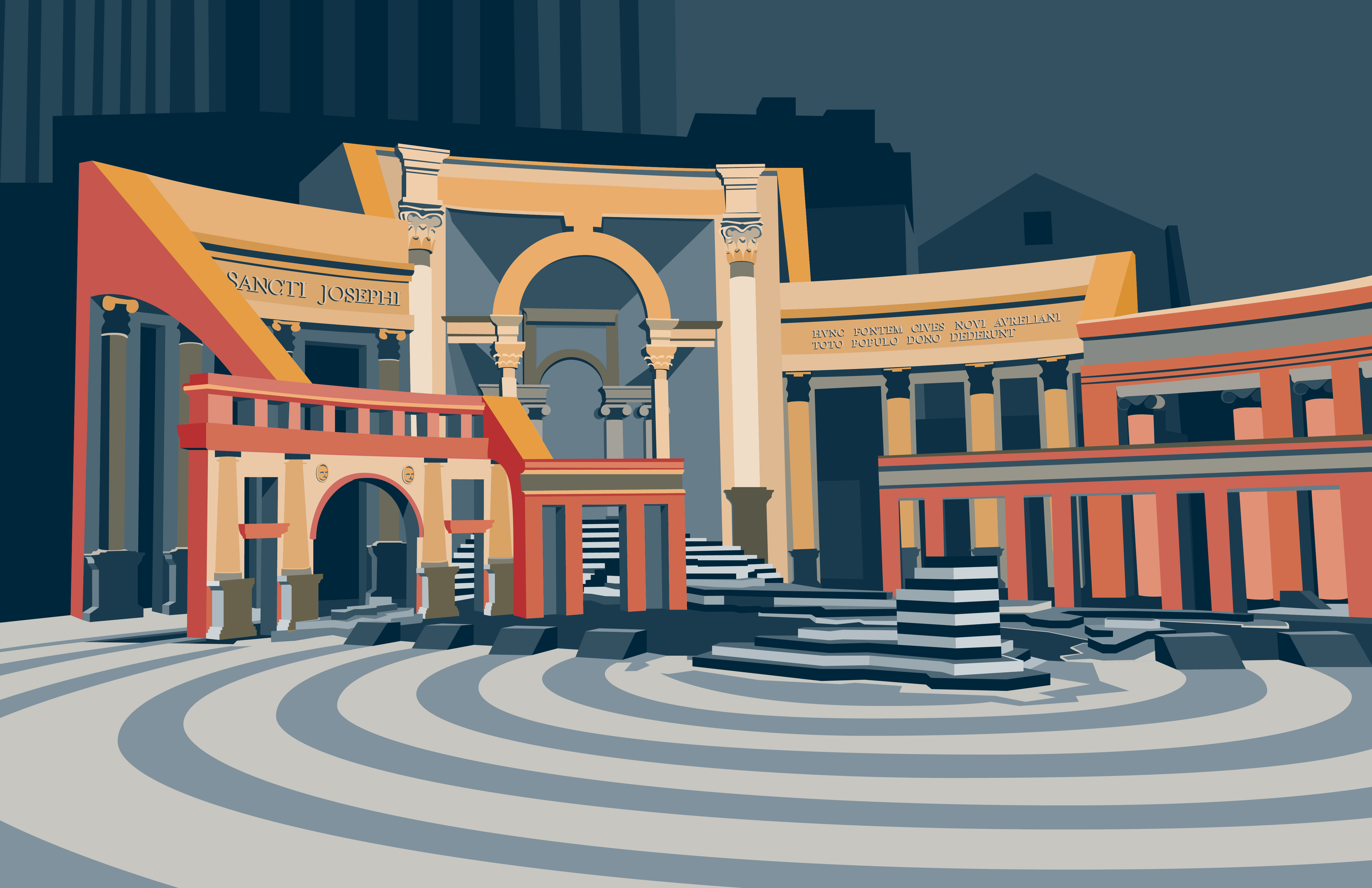 Piazza d'Italia Illustration