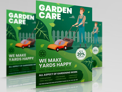 Garden Services Flyer Template business corporate design flyer food gardening service grass illustration lawn mowing leaflet poster repair trimming