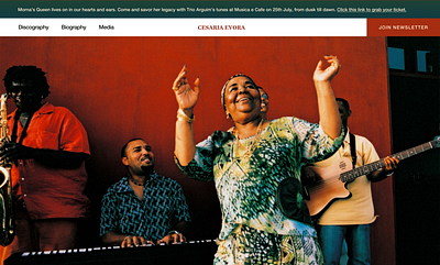 Hero Section of Cesária Evora's Website - Redesign