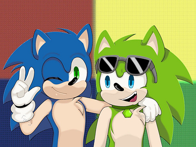 Sonic and Peridot art artist artwork blue design digitalart digitalartist drawing green hedgehog illustration oc originalcharacter