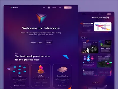 Tetracode software development company blockchain branding case cases design developer illustration landing page logo main page studio ui uiux web