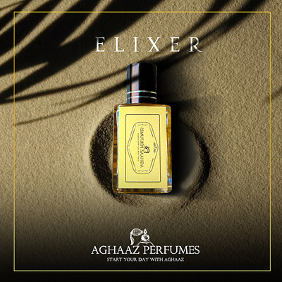 Social media post for Aghaaz Perfume branding graphic design logo