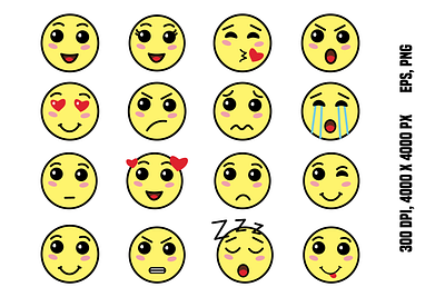 Set of cute emotions cartoon emotion face illustration smile icons vector