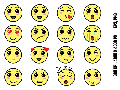 Set of cute emotions cartoon emotion face illustration smile icons vector