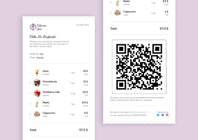 Daily UI 017 - Email Receipt 017 email receipt daily ui daily ui 017 daily ui 17 daily ui email receipt design email receipt email receipt design friendly design pink pink design qr code restorant ui ux