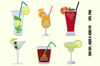 Summer cocktail set cafe cartoon cocktail graphic design icon illustration vector