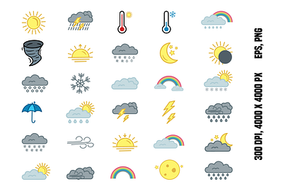 Weather icons set cartoon graphic design icon illustration vector weather web design