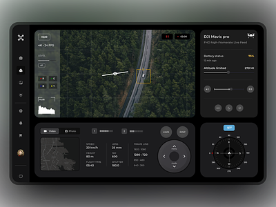 DJI Drone UI Concept - Rebound shot 3d concept dark mode dashboard design dji drone drone interface minimal tablet ui ui design ux