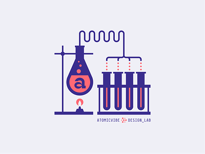 atomicvibe design lab update 003 a beaker blue branding bubbles burner chemistry dots fire flame flask gray lab lines navy red science test tube type typography